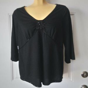 SEPARATES Beaded V-Neck Black Top Shirt Sz 18-20